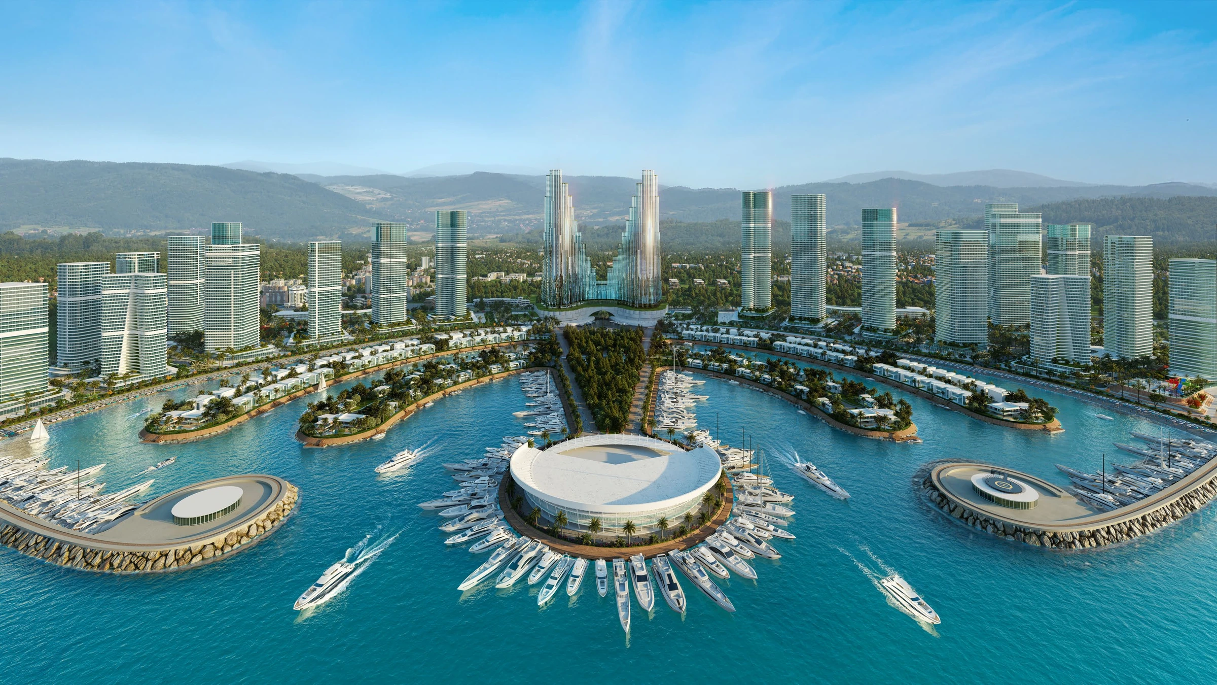 Ambassadori Island Batumi ada masterplanı mimari görselleştirmesi